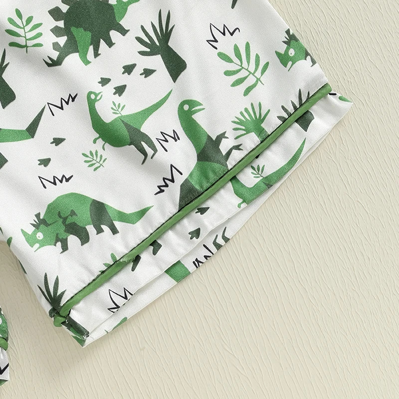 Boys Summer Pajama Set with Fun Dinosaur Print Short Sleeve Button Down Top and Matching Shorts for Comfortable Lounge Wear 250617
