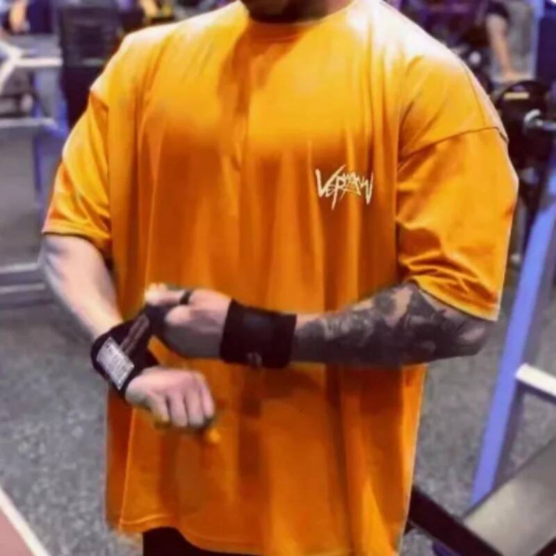 NEW Round Collar Sports T Shirt Oversize Cotton Summer Tee Training Running Shirt Man Streetwear Half Sleeve Men T-Shirt