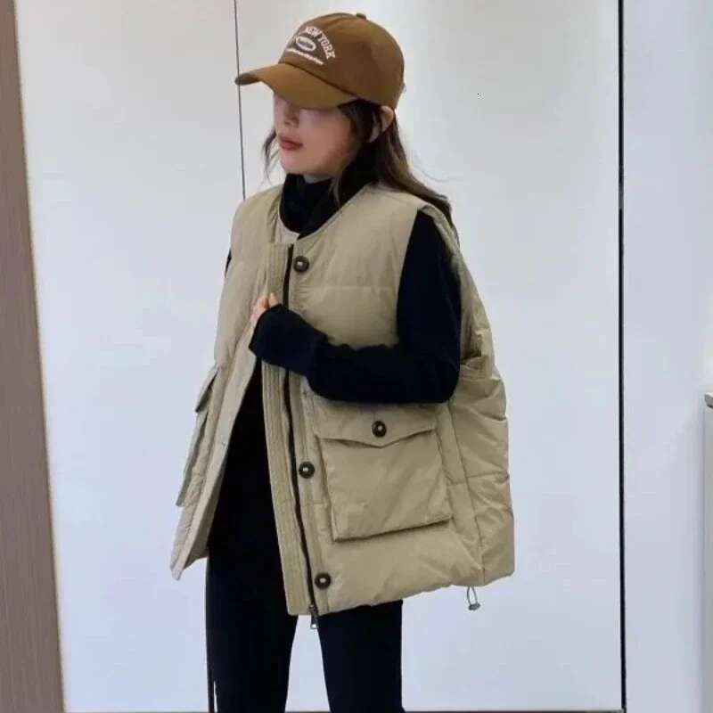 Womens Vests Loose Warm Classic Casual Korean Style Lady Padded Cotton Giletes Cold Trend 2025 Working New Outerwear Autumn