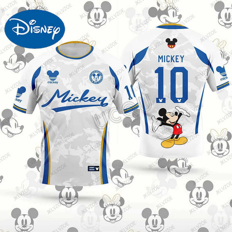 Disney New 2025 Summer Disney Mickey Mouse No.10 T-shirt Football Jersey Quick Drying Short Sleeve Tees Casual Sports Kids/Adult Tops W250617