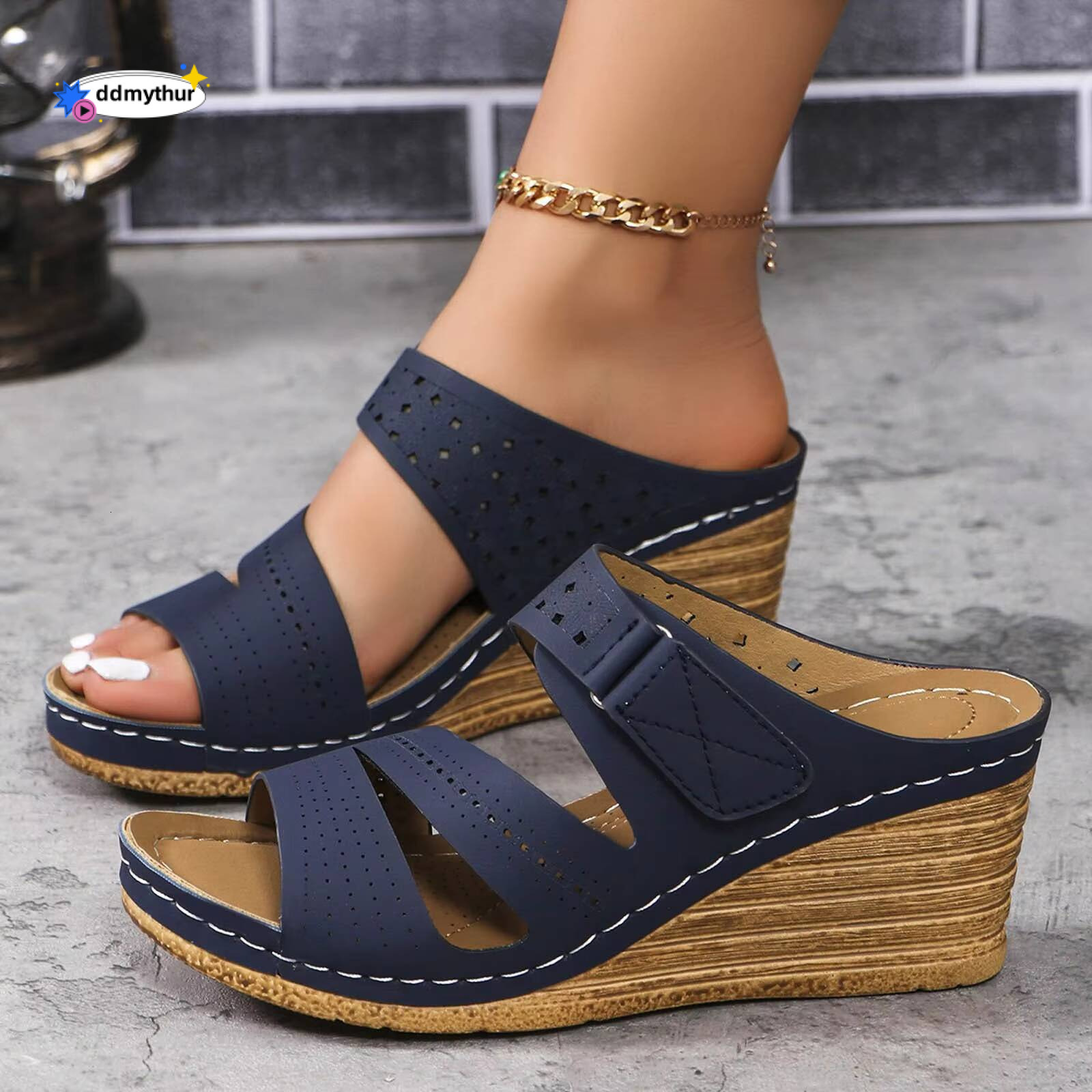 Booties Women'S Summer Open Toe Leather Slope Heel Sandal Slippers Casual Comfortable Outdoor Womens Slipper ddmythur