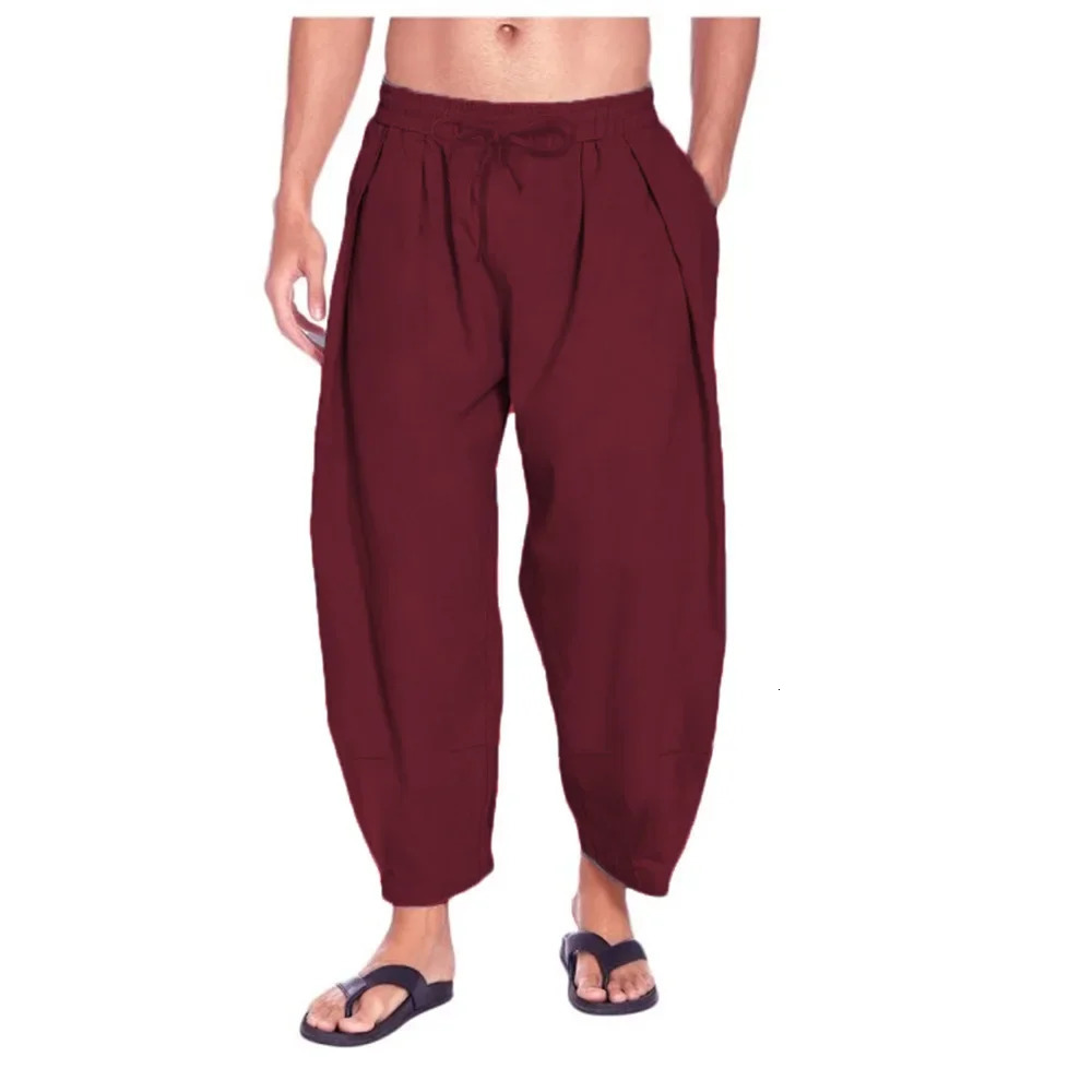 Cotton and Linen Harem Pants Men Streetwear loose Joggers Men Trousers Casual Solid Color Lightweight and Breathable Pants 250614