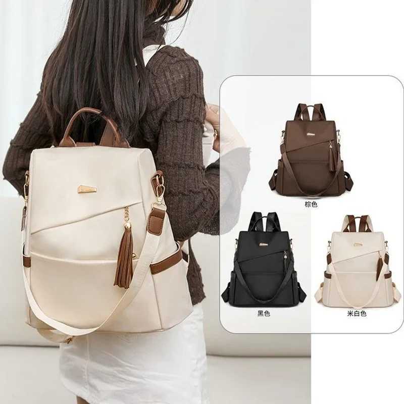 Fashion Womens Nylon Anti-theft Backpack Tassel Decorative Casual Travel Female Shoulder Bag Large Capacity Student School Pack Z250617
