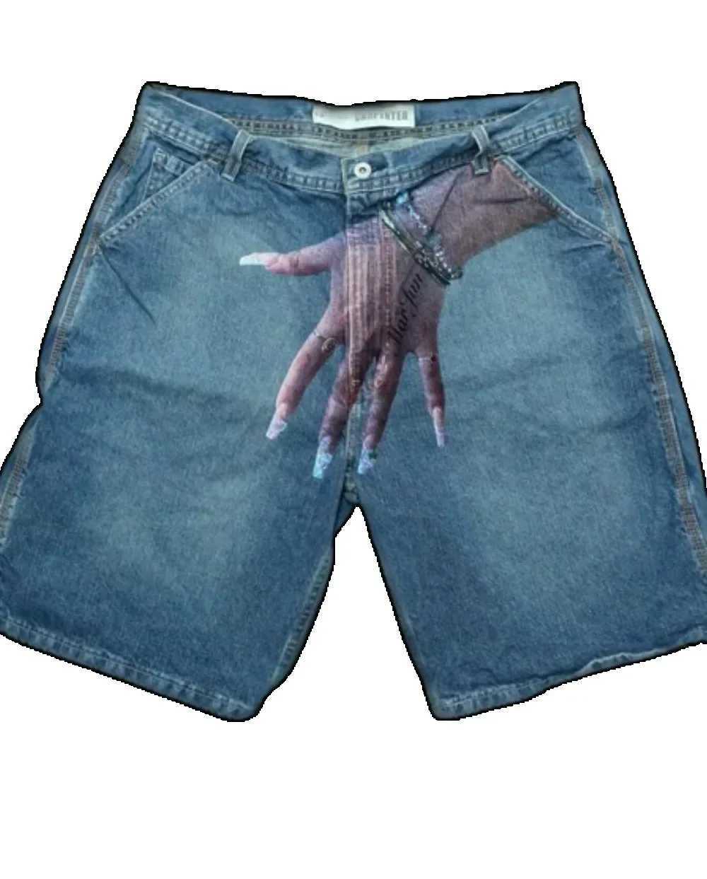 Y2K Baggy Denim Shorts Harajuku Blue vintage Finger Print Hip Hop Summer New Men Women Gothic Men Basketball Shorts Streetwear Z250617