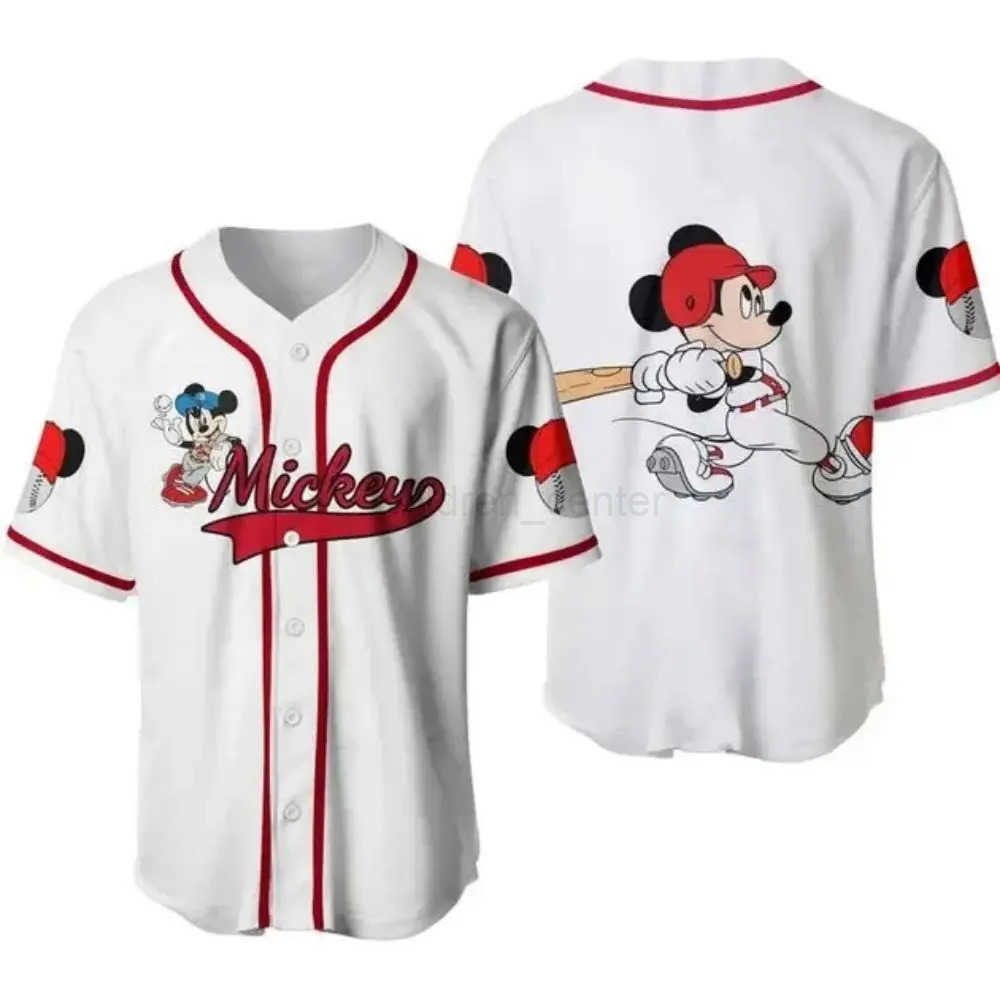 Disney Mens and Womens Mickey Mouse Baseball T-shirt Short-sleeved shirt Disney Family Baseball T-shirt Casual Sportswear W250617