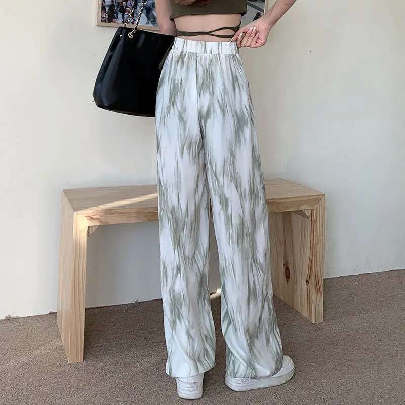Clothing Baggy Loose Trousers Woman Wide Leg Womens Pants Fluid Beach Elastic Waist With Chic Elegant Outfits Summer Cotton 90s