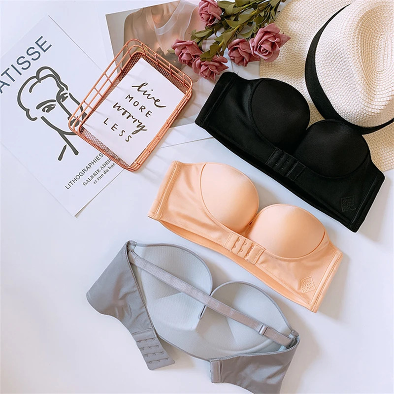 FINETOO Front Closure Strapless Bra For Woman Sexy Invisible Bras Underwear Female Push Up Brassiere One-piece Wireless Bralette 250617