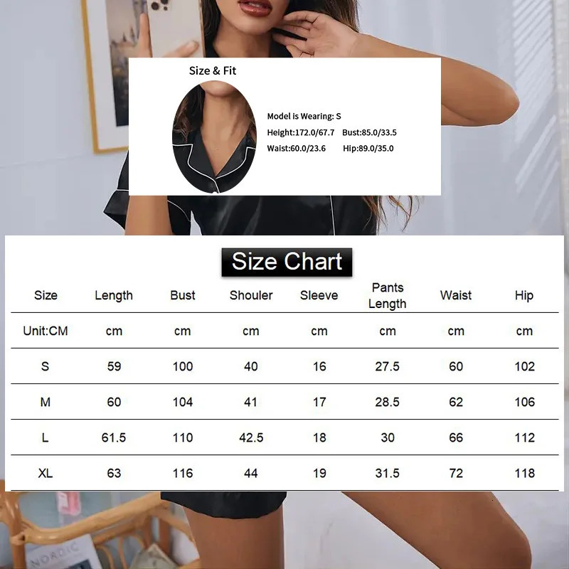 Women Silk Satin Pajamas Set Two-piece Pj Sets Sleepwear Loungewear Button-Down Pajama Women 2 Piece Pijama Homewear Shorts Set 250616