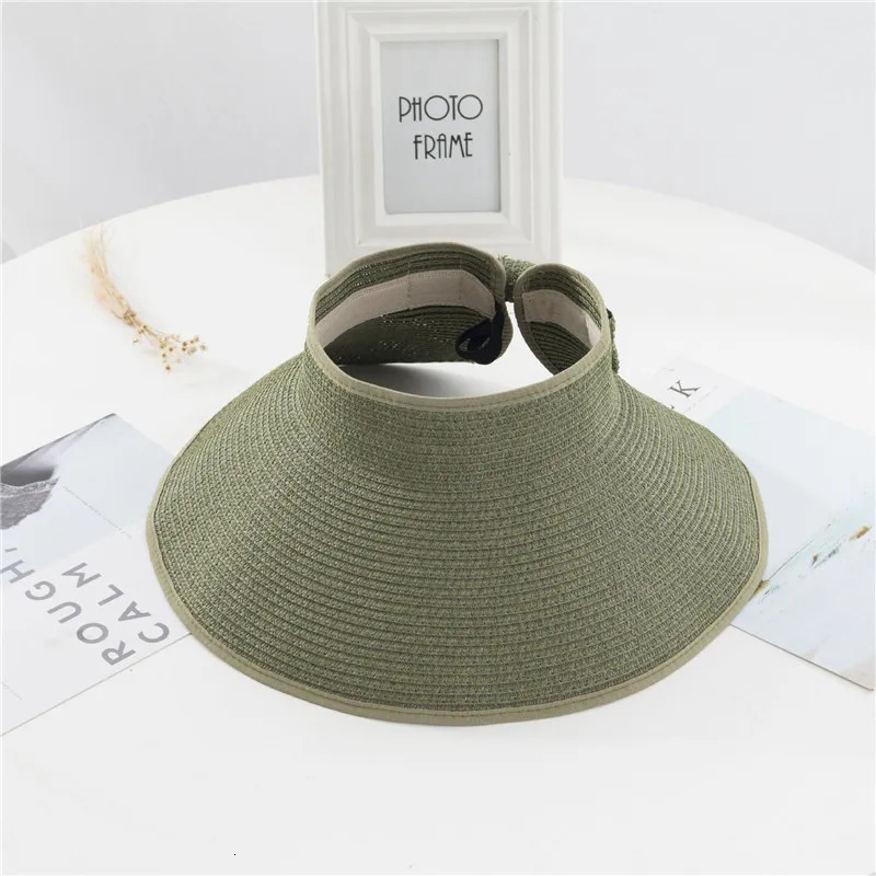 Summer Womens Holiday Beach hat Wholesale Ladies Girl Topless Empty Bow Sun Visor Hat Sunshade Protection Straw hats 250616