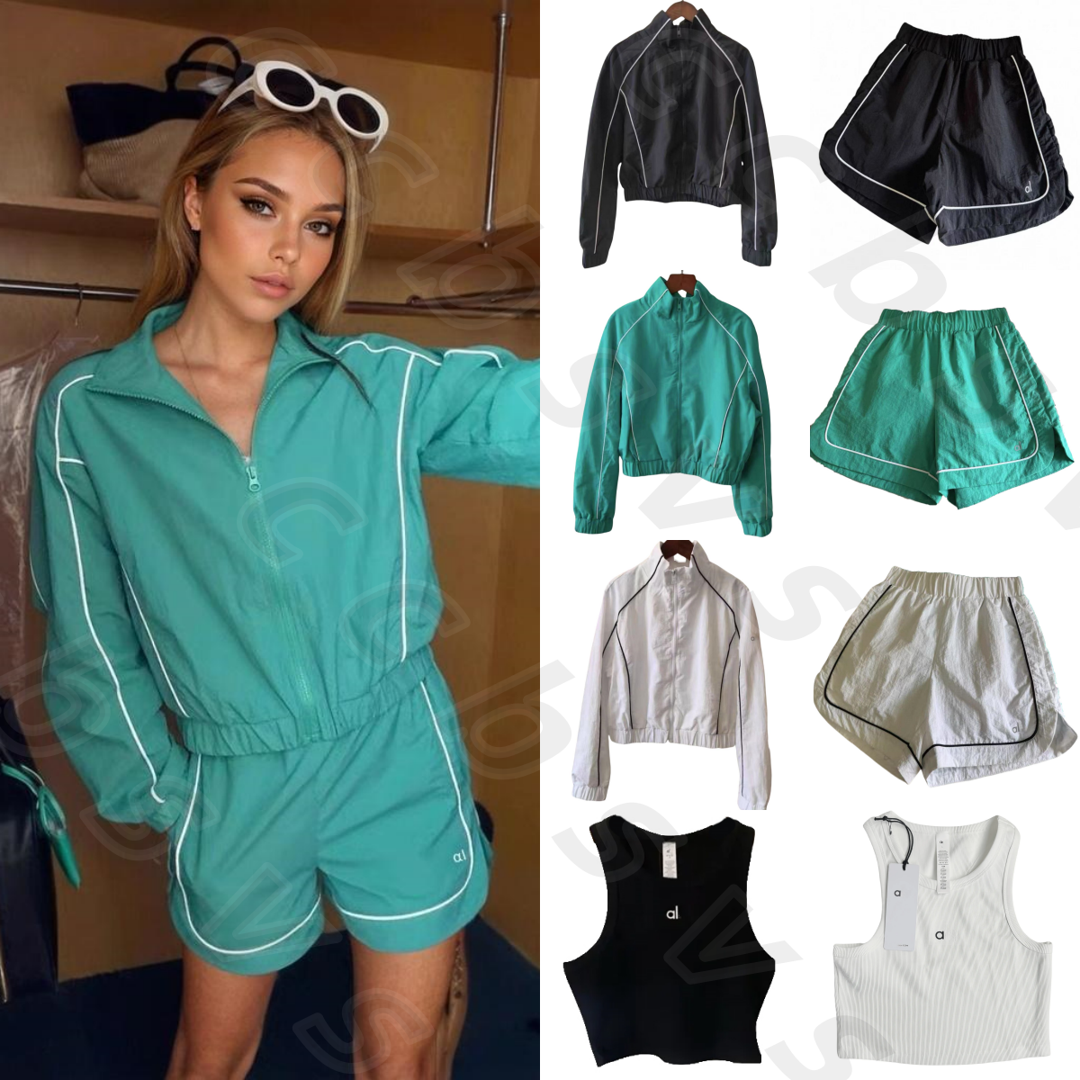 Women Yoga Clothes Zipper Jacket Slim Tank Top Push-Up Fiess Suit Quick Dry Sportswear Workout Running Gym Exercise Clothing alosetly Women Clothes Sets