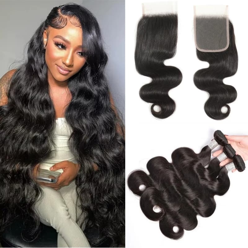 Body Wave 4x4 Lace Brazilian Human Hair Black Peruvian Hair Closure Swiss Transparent Lace Invisiblle Lace Closure Unprocessed 150% Pre Plucked Hairli