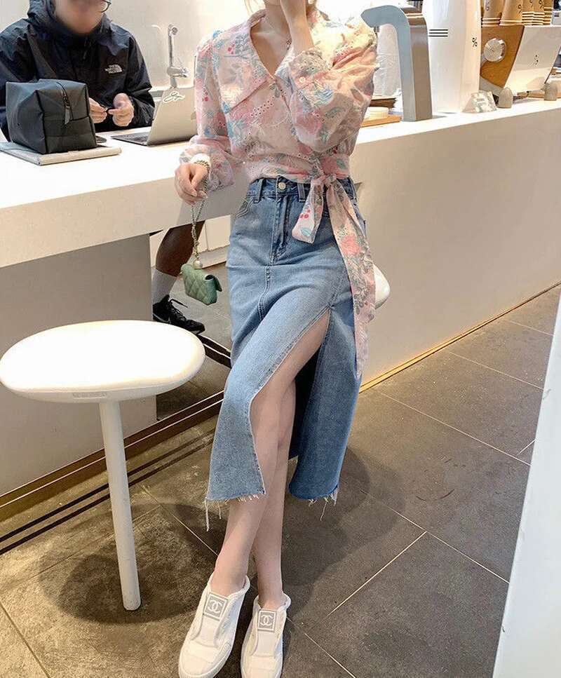 Clothing Floral Womens Shirts and Blouses Full Sleeves Top for Woman Kawaii with Bow Chiffon Cute Luxury Designer Pretty Tall M