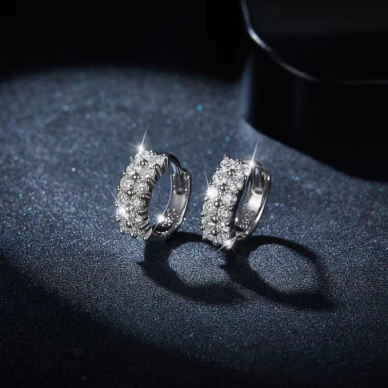 Ruizuan Fine Jewelry Hiphop Hoop Earrings Round 1.8mm Moissanite Diamond Sterling Earrings