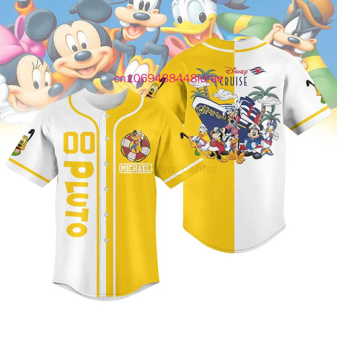 Disney 2025 New Mickey Disney Cruise Baseball Jersey Customized Name 3D Printed Mens Womens Childrens Casual Street Baseball Shirt W250617