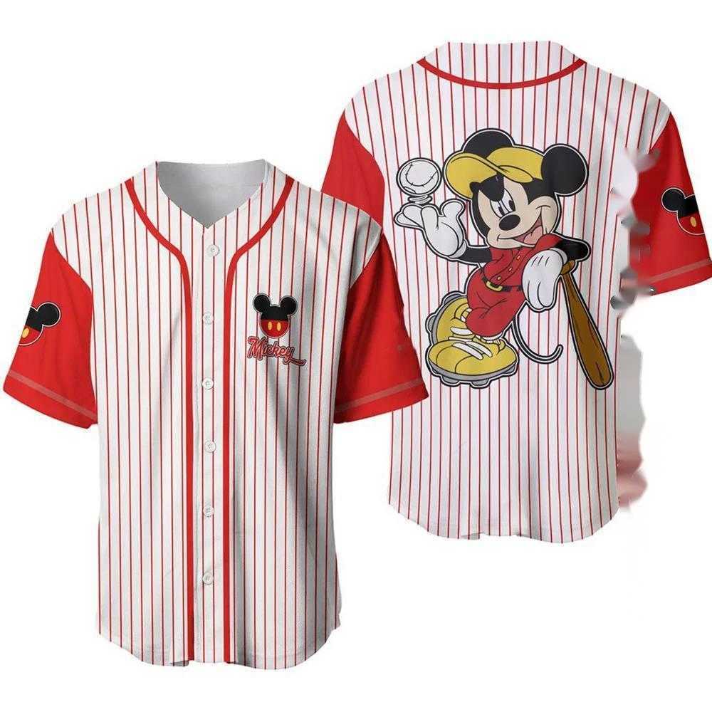 Disney Men Mickey Mouse Baseball Jersey Summer Disney Cartoon Baseball Uniform Shirt Male Fashion Tops Casual Clothing Harajuku Outfit W250617