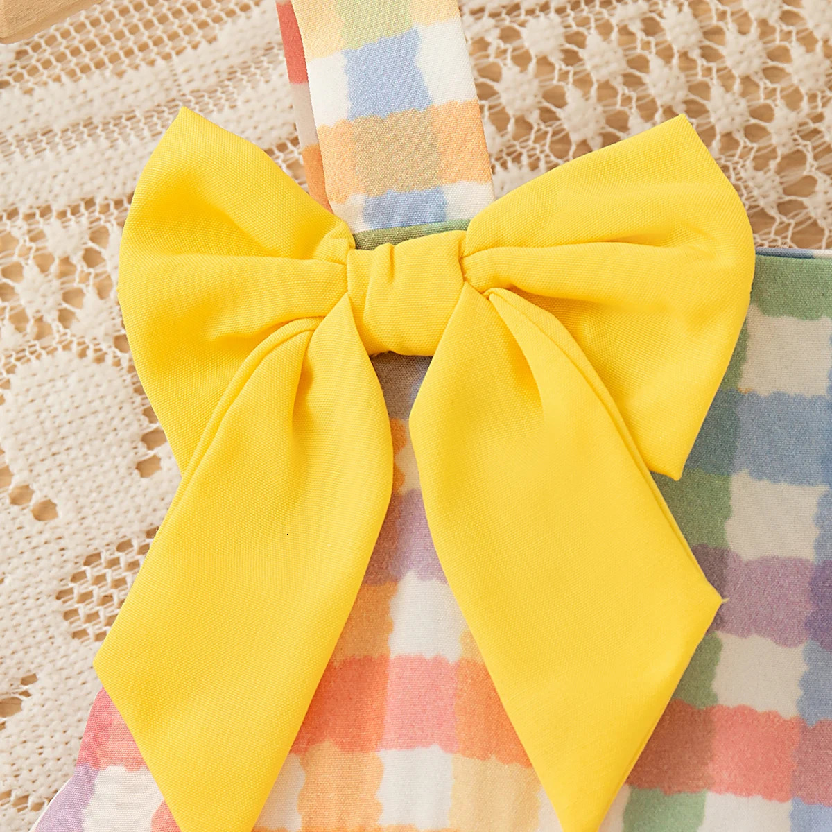 Yellow Bow Sling Baby Girl Dress Summer Colorful Checkered ChildrenS Clothing 6 Months -3 Years Old 250617