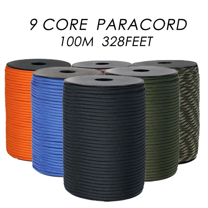 9 Cores 550 Paracord Cord 100M 328FEET Dia.4mm For Outdoor Camping Survival Lanyard Parachute Rope Hiking Tent Accessories 250617