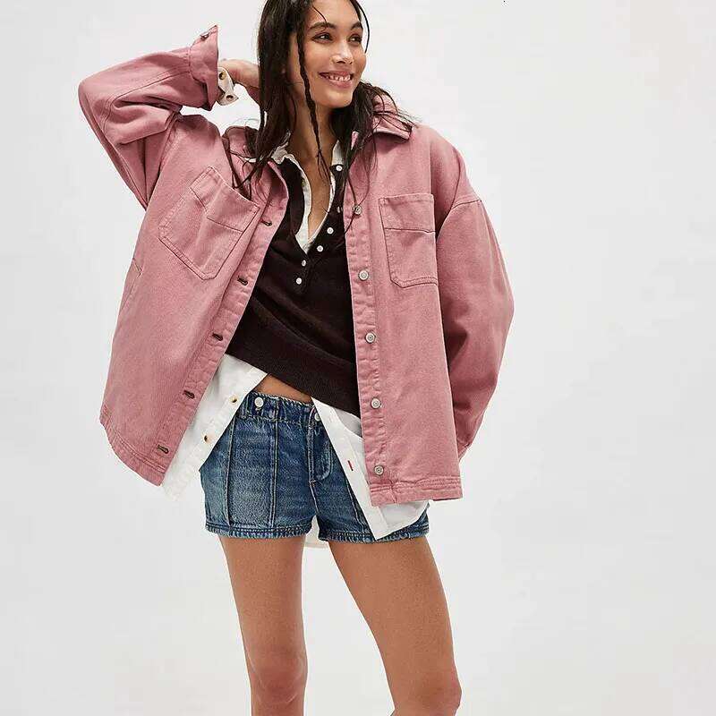 Top 2025 New Fashion Solid Color Spring Autumn Casual Long-Sleeved Lapel Women Denim Jacket H351