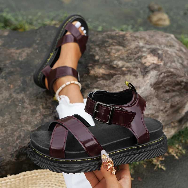 Open Toe Flat Wedge Shoes for Women Summer Beach Sandals Sexy Women Plus Size 42 PU Leather Sandalias platform sandals Z250617