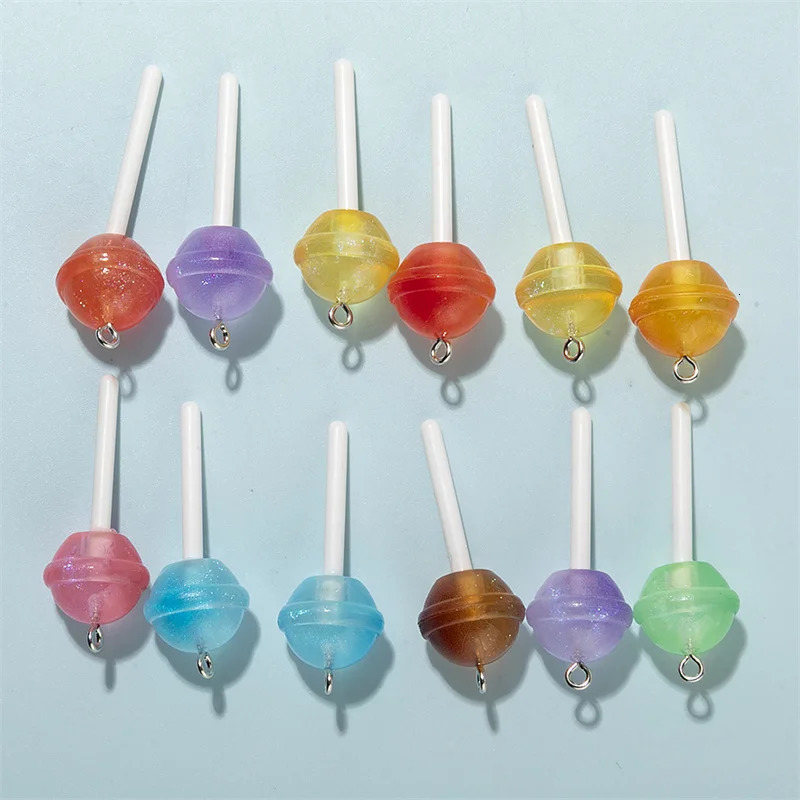 10Pcs Colorful Sugar Candy lollipop Resin Charms Kawaii 3D Pendant Charms For Jewelry Making Suppplies Keychain Diy Crafts 250609