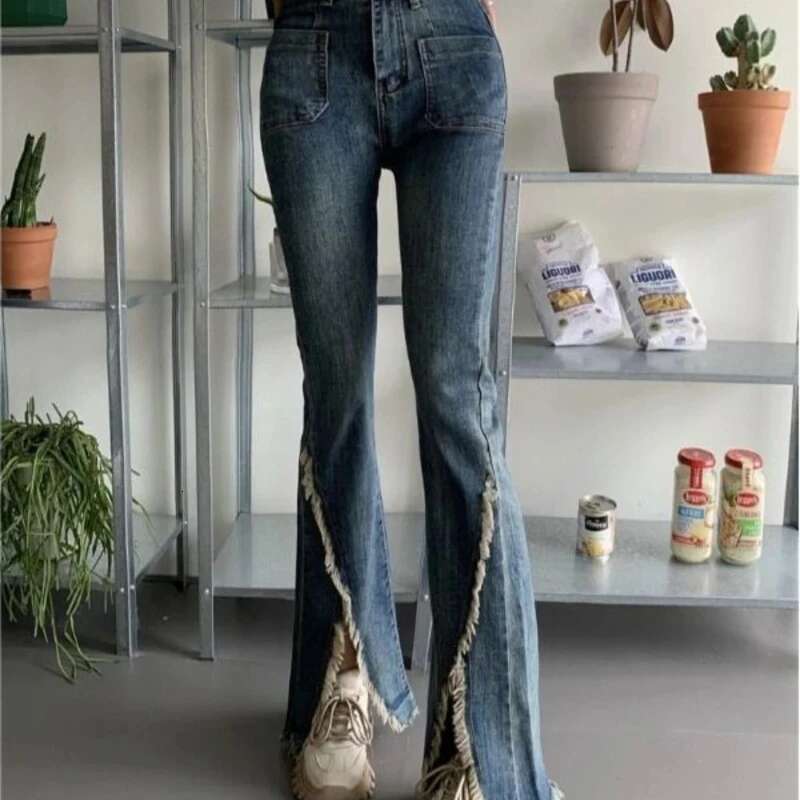 Woman Jeans Slim Fit High Waist Denim Pants for Women Size X Larg Unique Original Stretched Clothes Cool Fitted Vibrant Trousers