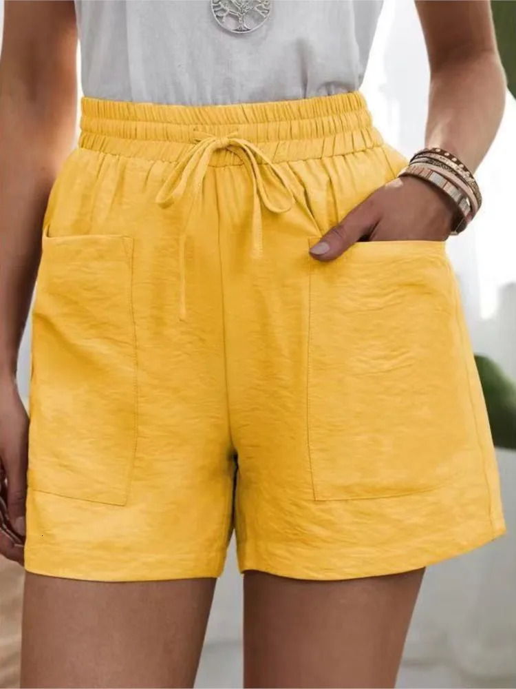 Woman Shorts Fashion Women Linen Sweatshorts Summer Pockets High Waist Cotton Blend Pockets Elastic Waist Loose Shorts 250614