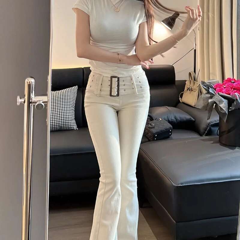 Skinny Flared Trousers Slim Fit High Waist Shot Cowboy Pants for Woman Gyaru Wide Leg Trend 2025 Stylish Z R Womens Flare Jeans
