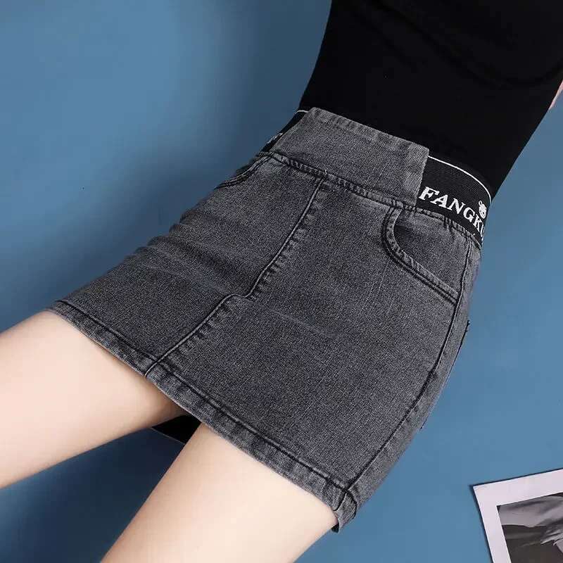 With Pocket Kawaii Chubby Jeans Skirts for Women Short Sexy Cute Woman Denim Skirt High Waist Coquette Mini Aesthetic Stylish V