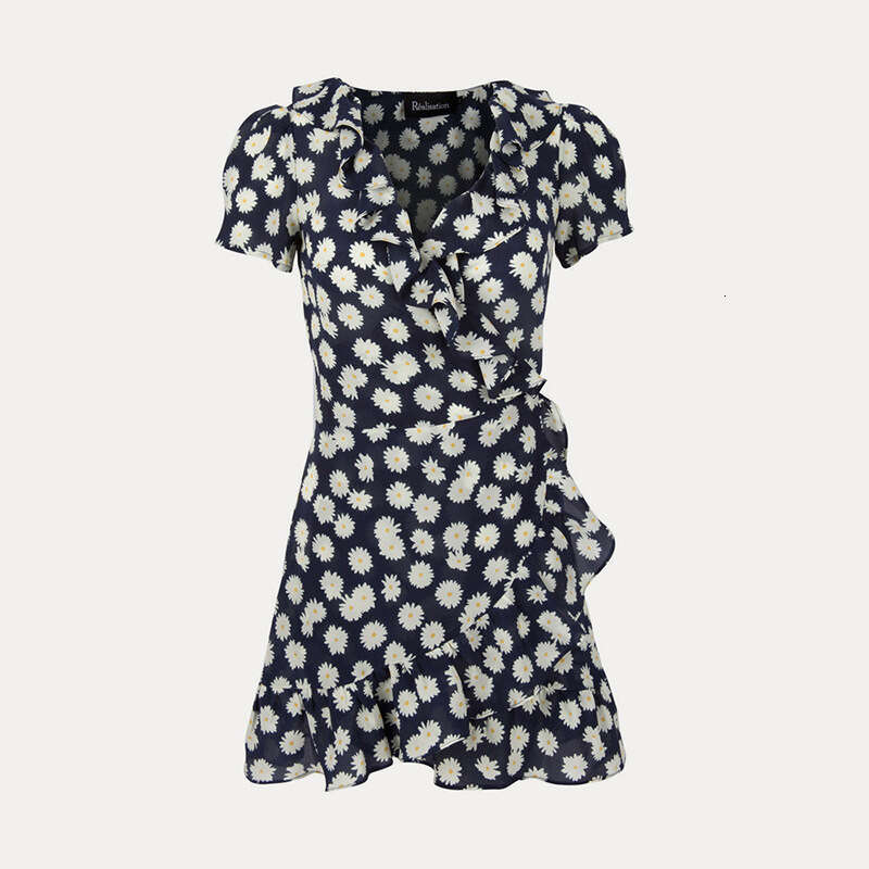Black Dress Designer Dresses White Dress Dresses 698 Silk V-neck Ruffle Tea Break Tie Dress Short Sleeve Printed French Vacation Style Women