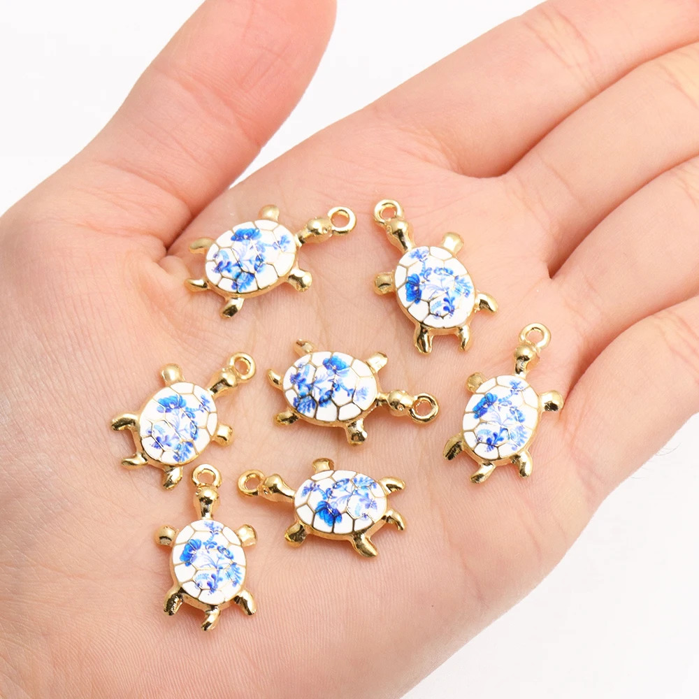 10Pcs Fashion Tortoise Shape Pendant Gold Colour Alloy Charm Jewelry Making Cartoon Sea Turtle Necklace Keychain DIY Accessories 250609