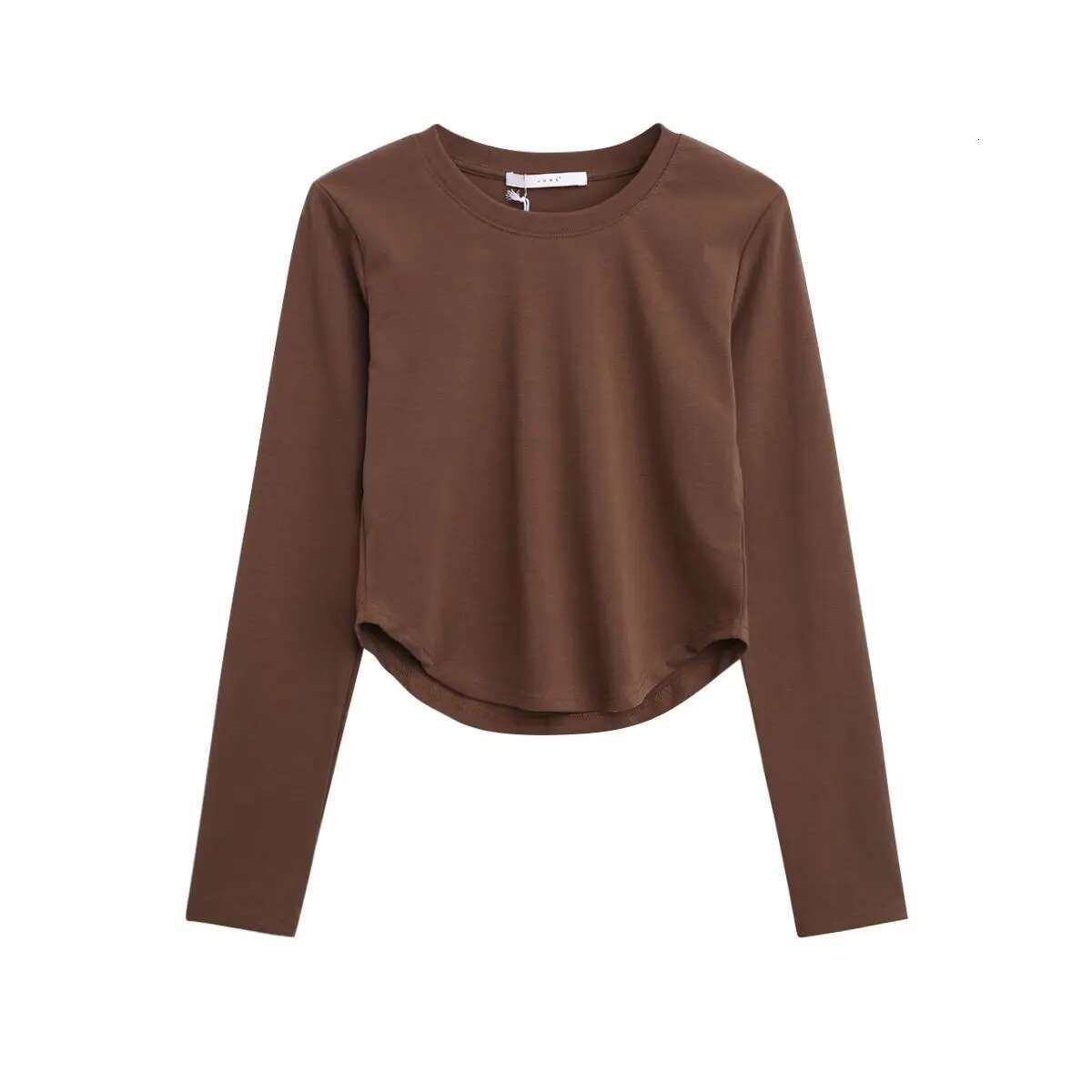 Slim Clothing Black Top for Women Brown Woman T-shirt 2025 Tshirt Plain Cotton Simple Cheap Stylish with Sleeves Tee Long Sleeve