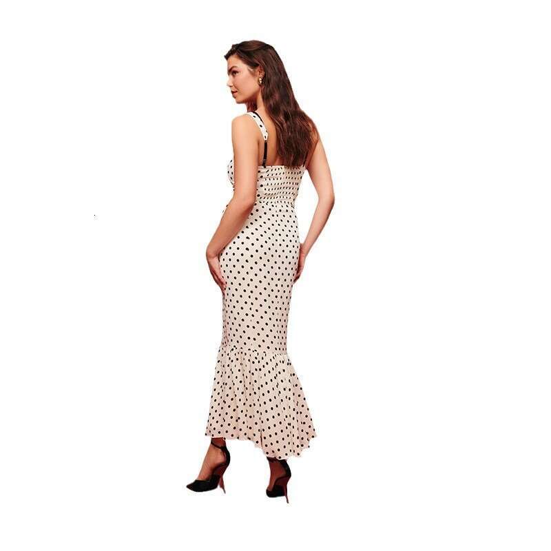 Black Dress Summer Dress Calf Goth Vestido 752 Summer New 2025 Polka Dot Vest Mid-length Slim Fit Mermaid Dress French Romantic Simple Women