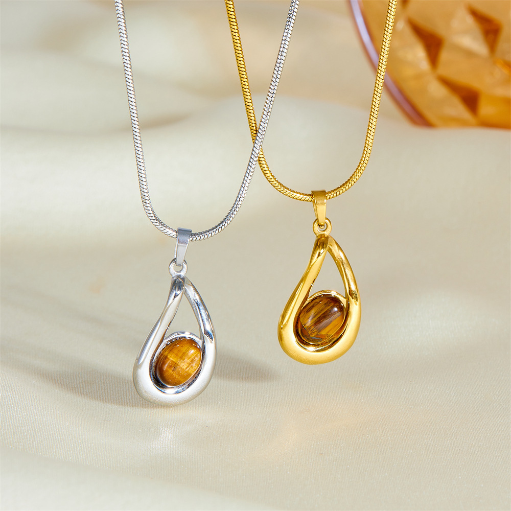 Milad Style Fashion Personality Simple Irregular Tiger Eye Stone Hollow Necklace for Women Titanium Steel Non-Fading Jewelry