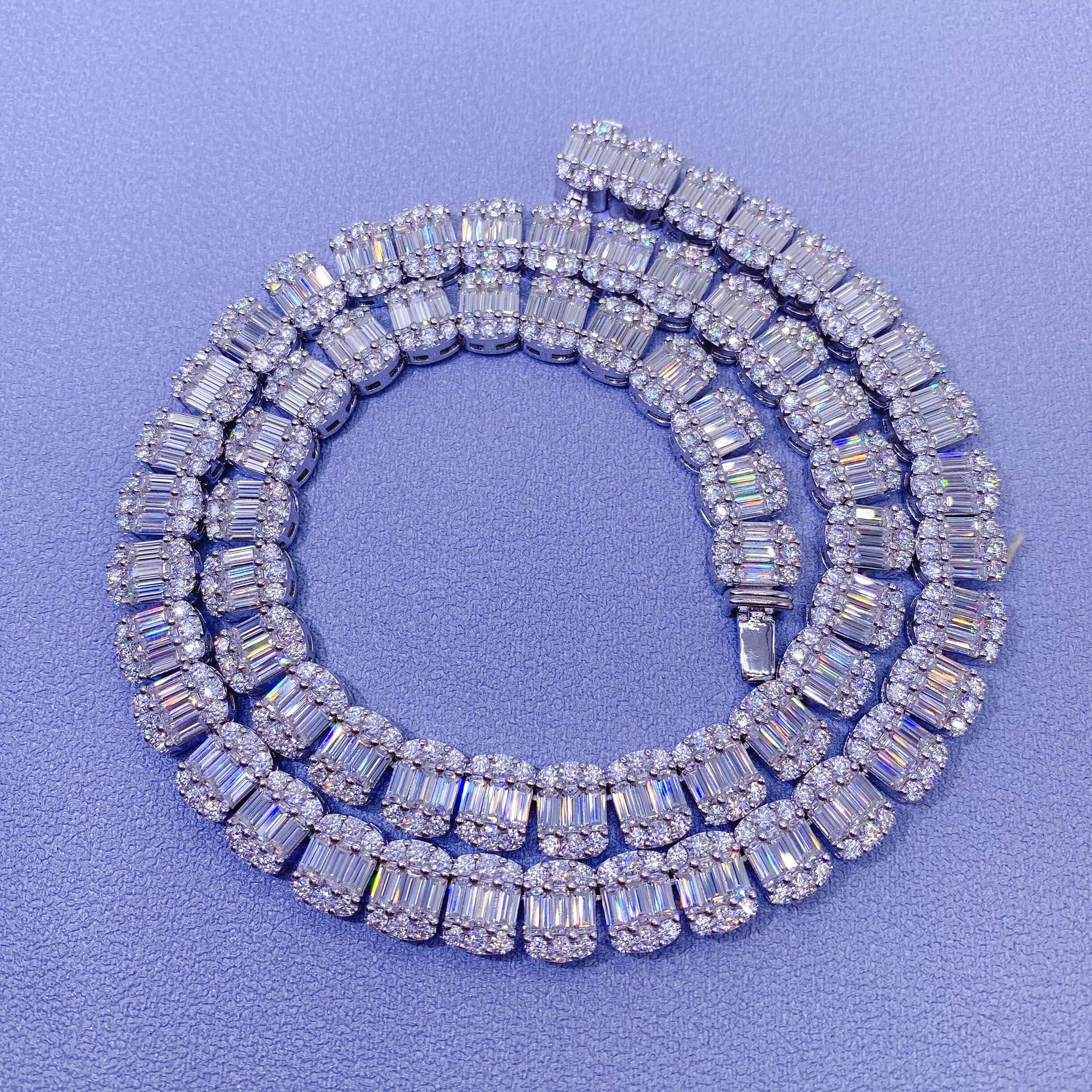 Pass Diamond Tester Mens Fashion Vvs1 Moissanite Cuban Link Chain baguette Diamond Tennis Chain Necklace