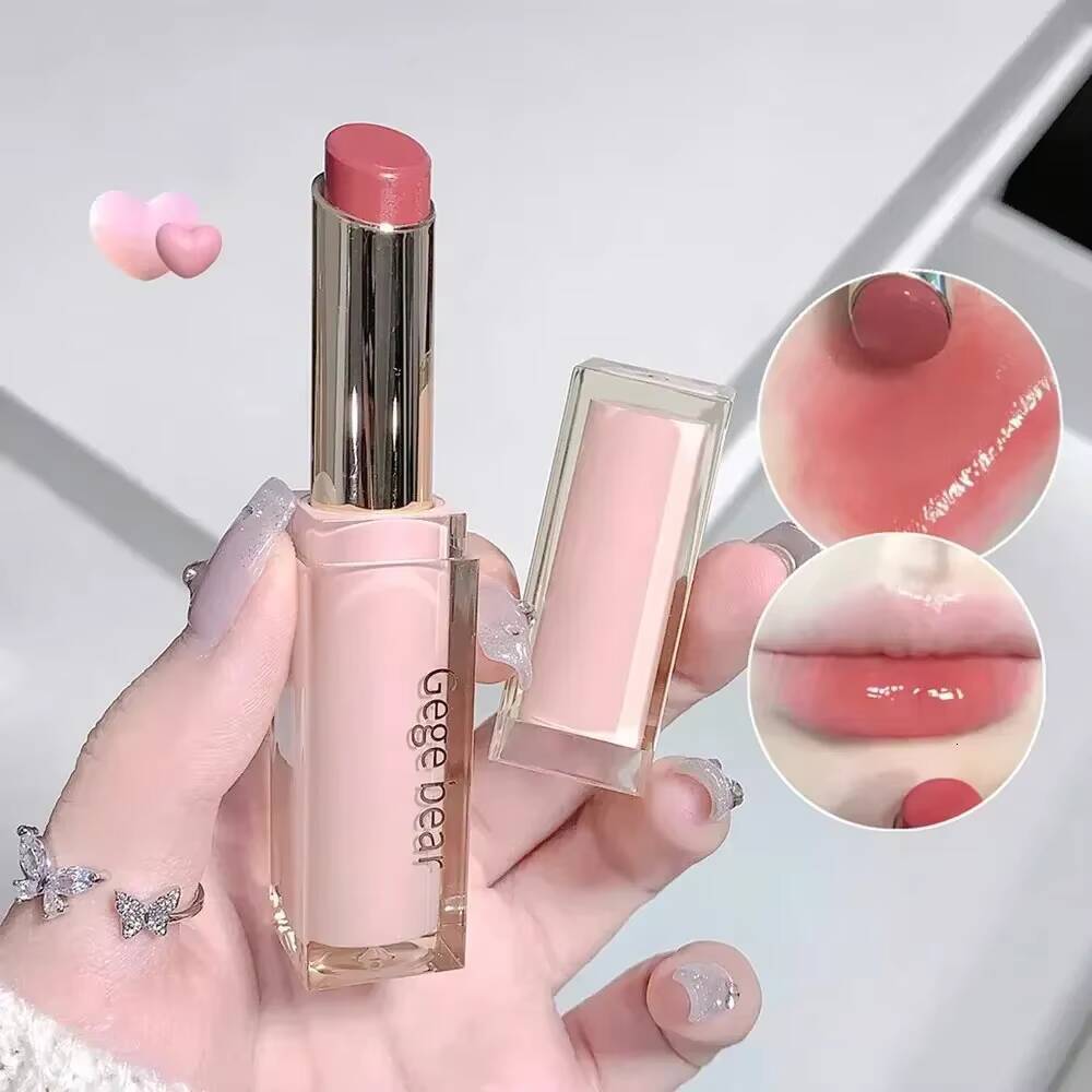 6 Colors Silky Glossy Lipstick Gege Bear Pump Lips Moisture Water Bomb Comfortable Ultra Sheen Non-Stick Cup Lip Balm happy