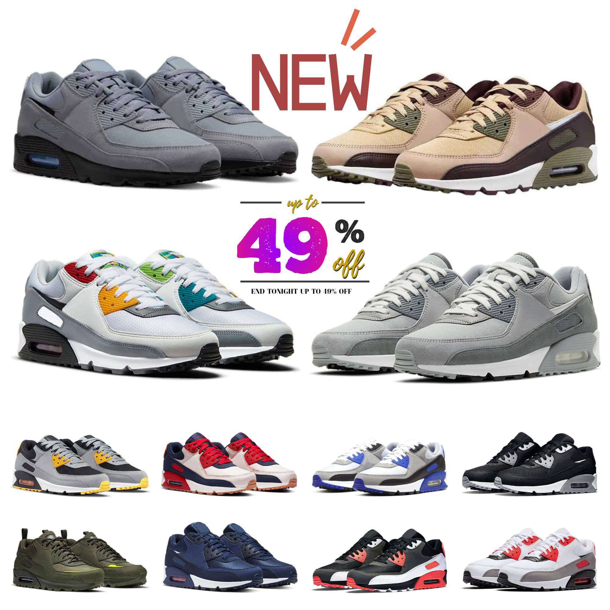 Designer 90 Running Shoes 90s Mens Womens Triple White Black UNC Mesh Leather Gum Surplus Safety Orange Grape Hyper Royal Speed Red Outdoors Sport Sneakers Size 36-46