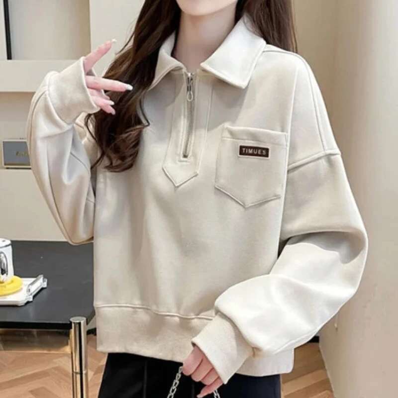 Sweatshirt for Women Baggy New In Spring and Autumn Korean Loose Pullover Aesthetic Xxl Essential Clothing Matching E Woman Tops
