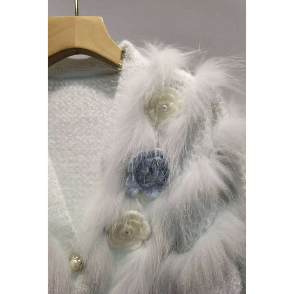 2024 Women Spring Autumn Lady's Fashion Cardigan With Natural Real Knitted Oversize Coat Fox Fur Decoration Sweater