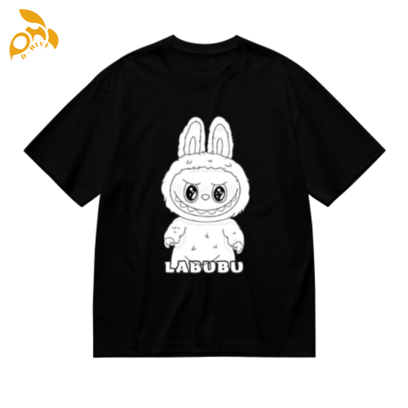 free shipping of customized 180g men's hot stamping T-shirt with labubu patterns from US