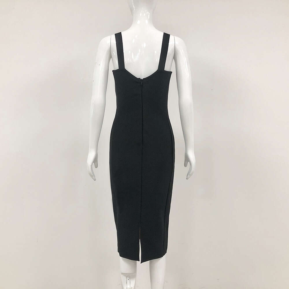 Autumn Winter New Fashion Low-Cut Sexy Lace Strap Bandage Tight-Fitting French Style Bodycon Long Dress