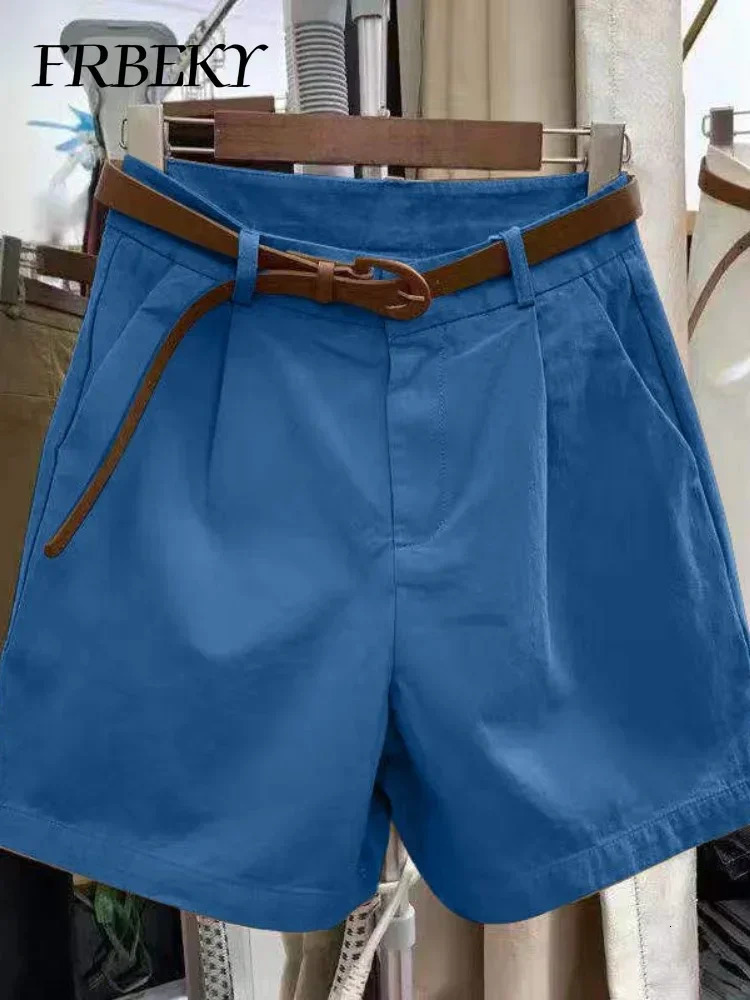 Korean Fashion Cotton Shorts Summer Loose Casual High-waisted Straight Shorts Streetwear Women Clothing with A Belt 250614