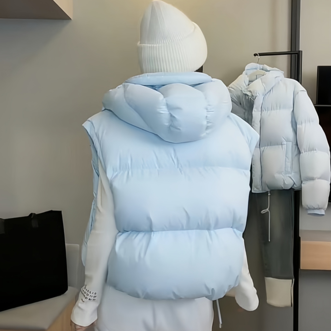 Fashion Removable Sleeve Hooded Down 2025 New Hot Designer Coat Women Black White Sky Blue Jacket Tops