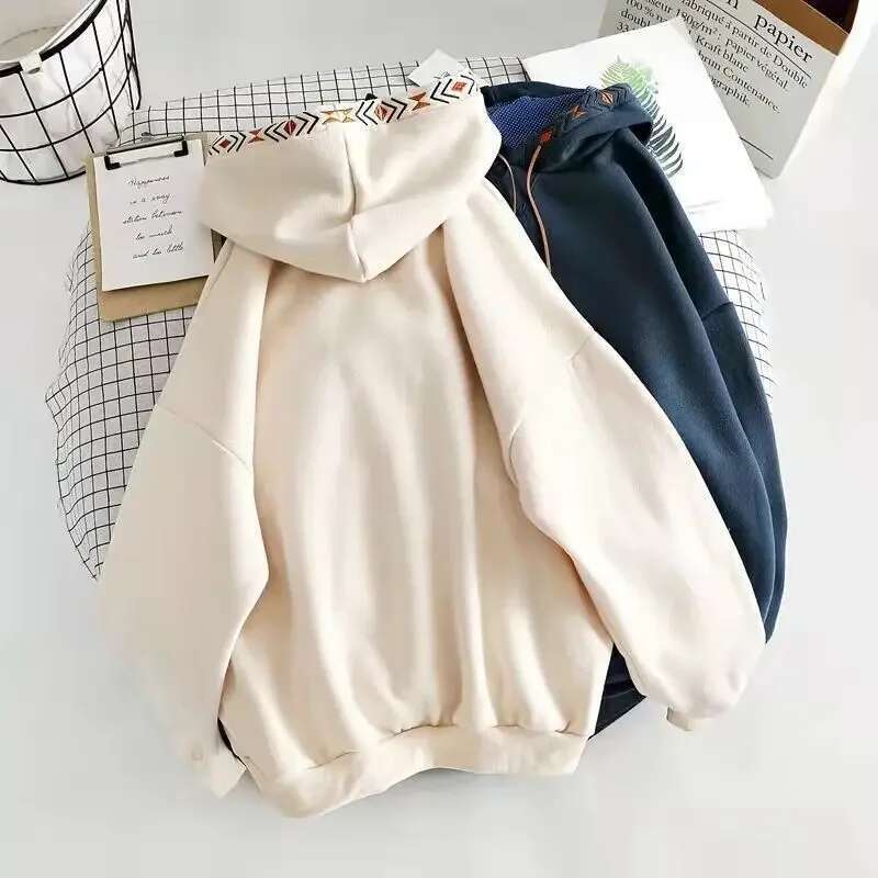 Hoodies Baggy Cute Loose Plain Hooded Tops Kawaii Sweatshirts for Women Cotton Novelty Warm Thick Designer New In Female Clothes