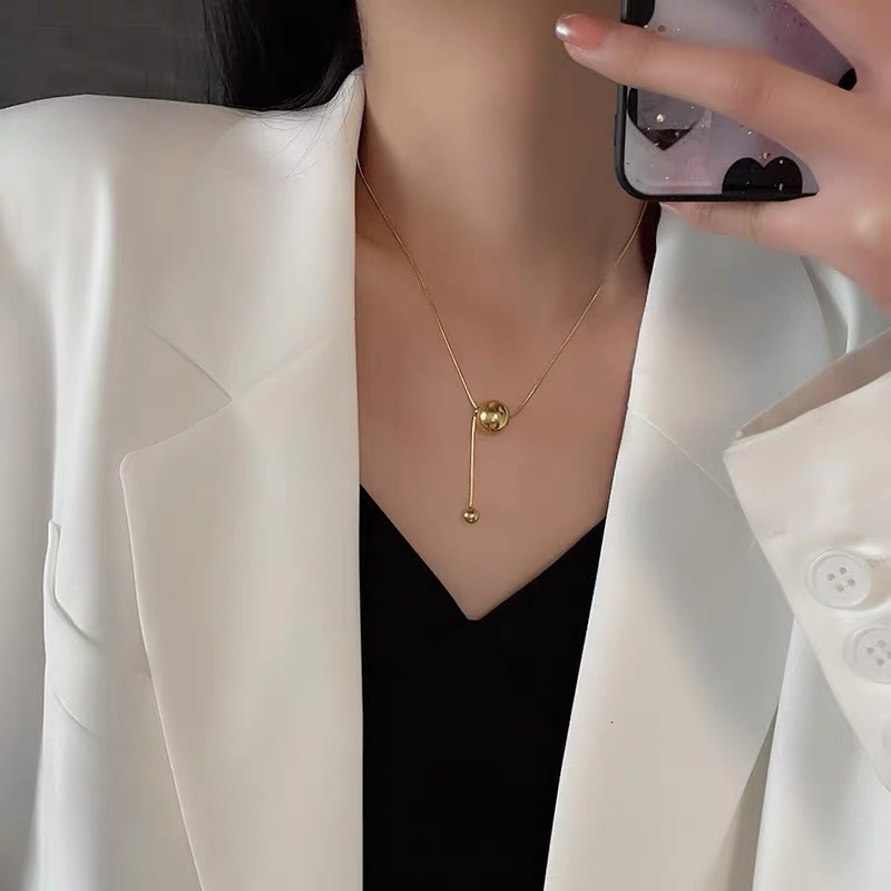 Fashion Light Style Simple Personality Gold Bead Necklace for Women Design Titanium Steel Non-Fading Jewelry