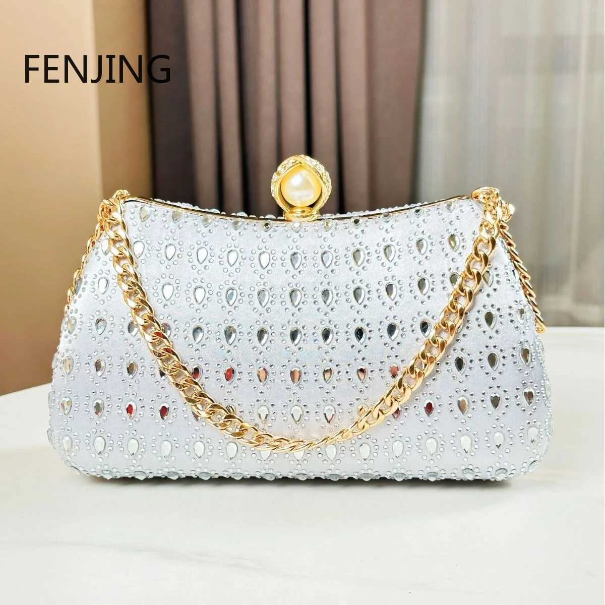 Teardrop Diamond Evening Bag CluTCh Pearl Chain Top-handle Bags Over Shoulder Purse Moon Designer CluTChes Party Z250617