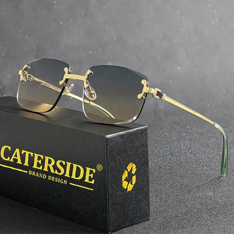 CATERSIDE Punk Rectangle Sunglasses Men Women er Rimless Gradient Lens Metal Sun Glasses For Men Sports UV400 250616