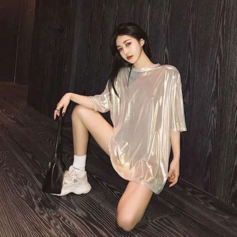 Summer Outfit Woman Tops Glitter T Shirt for Women Cheap Clothing Sales Female Y2k Fashion Korea with Sleeves Korean Streetwear