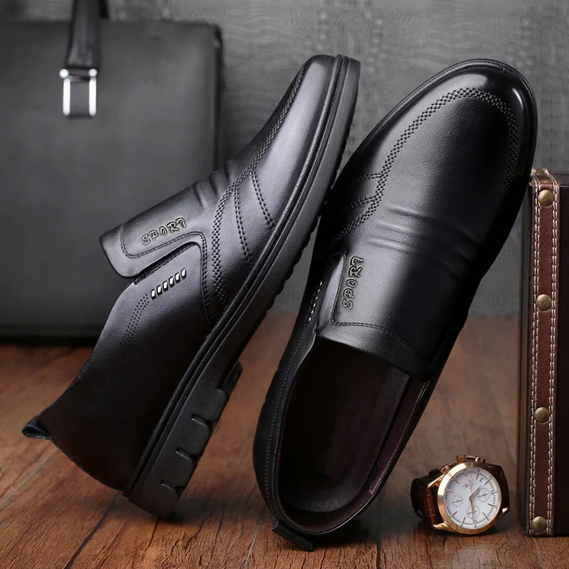 Mens CLassic Leather Shoes Soft Sole Business Casual Loafers Black Offic Worlking Lowtop Slip on Formal 250612