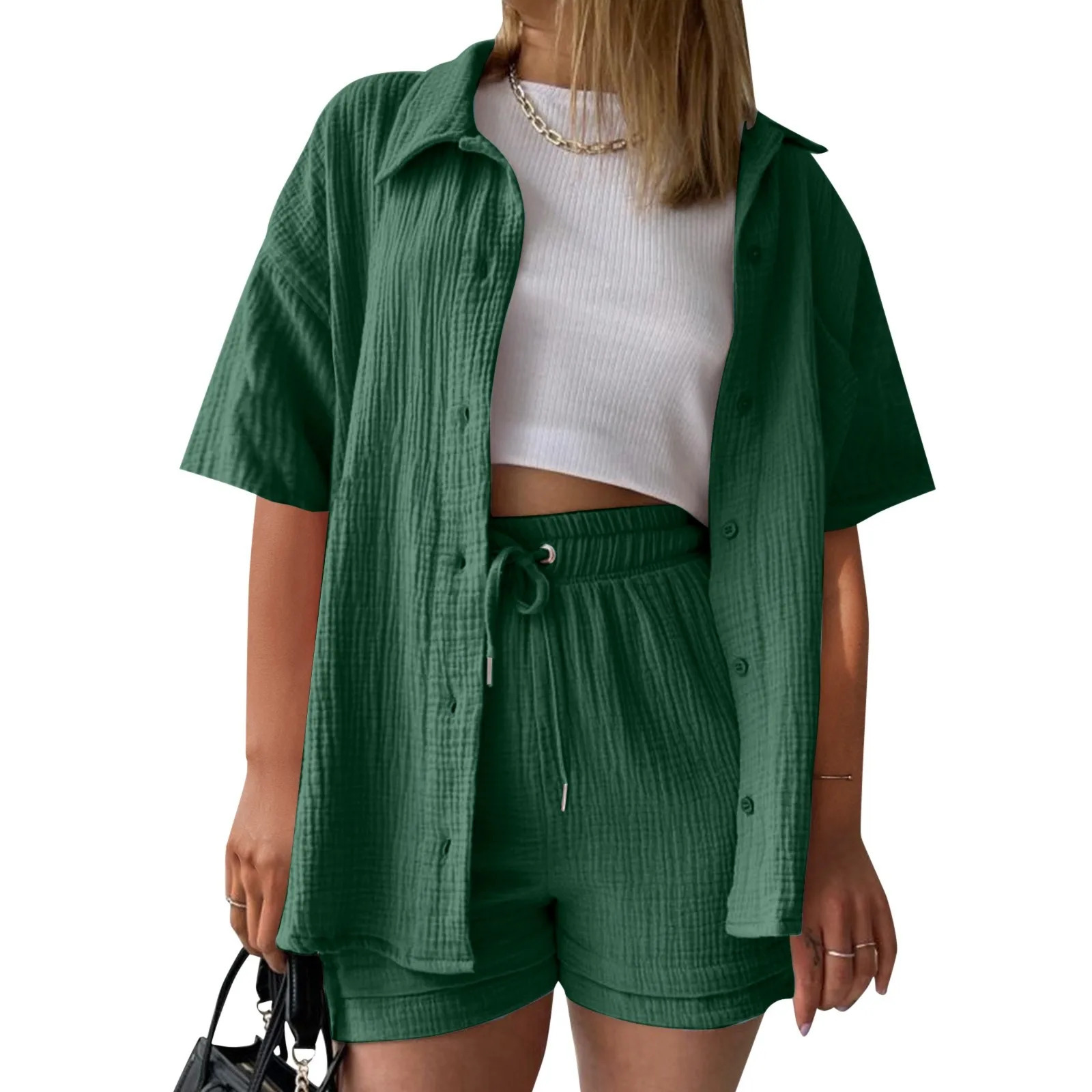 Y2k Comfy Women 2 Piece Outfit Lace Trim Womens Solid Color Short Sleeve Shirt Casual Shorts 2 Women Casual Joggers Sets 250616