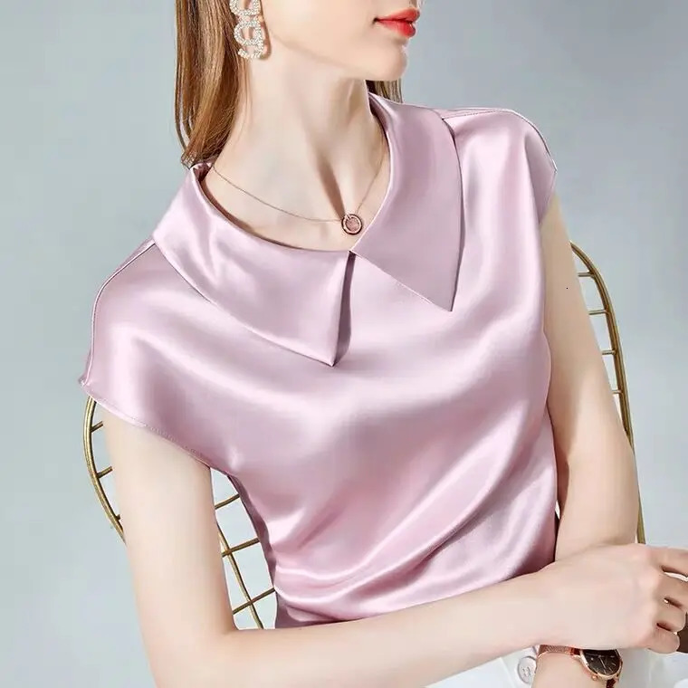 camisas de mujer elegant Ice silk Shirt plus size artificial silk tops Acetate satin Blouse Doll Collar White Girlish blouse 250614
